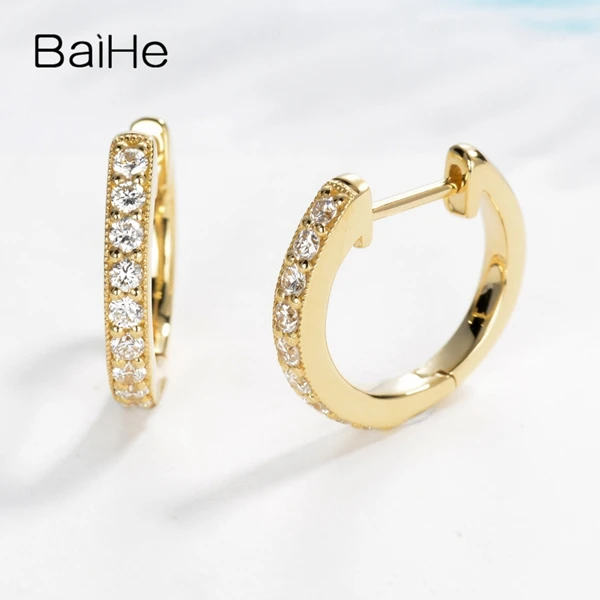 BAIHE Solid 14 K желтое золото 0.30ct H/SI-SI3 круглый натуральные бриллианты украшения для помолвки трендовые серьги-гвоздики