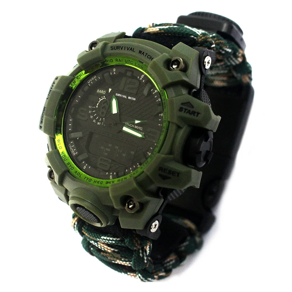 Mountain Camo Новое поступление спорт на открытом воздухе часы с аварийный компас термометр выживания Инструменты Электронный двойной световой водонепрони - Цвет: Mountain Camo
