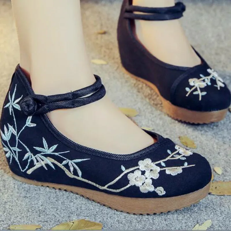 Женские туфли мэри джейн на платформе холщовые танкетке с ремешками и цветочным