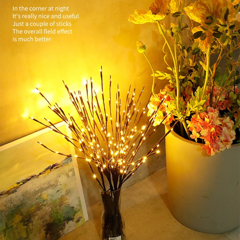 Теплая белая светящаяся ветка из Искусственного Дерева ветви ивы лампа для дома