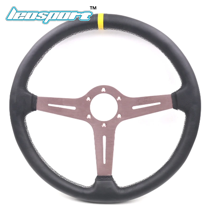Новинка Гоночное рулевое колесо 15 дюймов (380 мм) действительно кожаное с белой