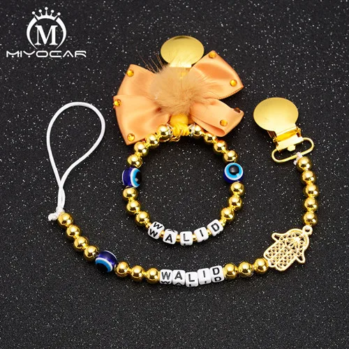 one set Miyocar все золото красивый держатель для соски и коляска цепи набор идея подарка для душа ребенка любое имя может сделать - Цвет: one set