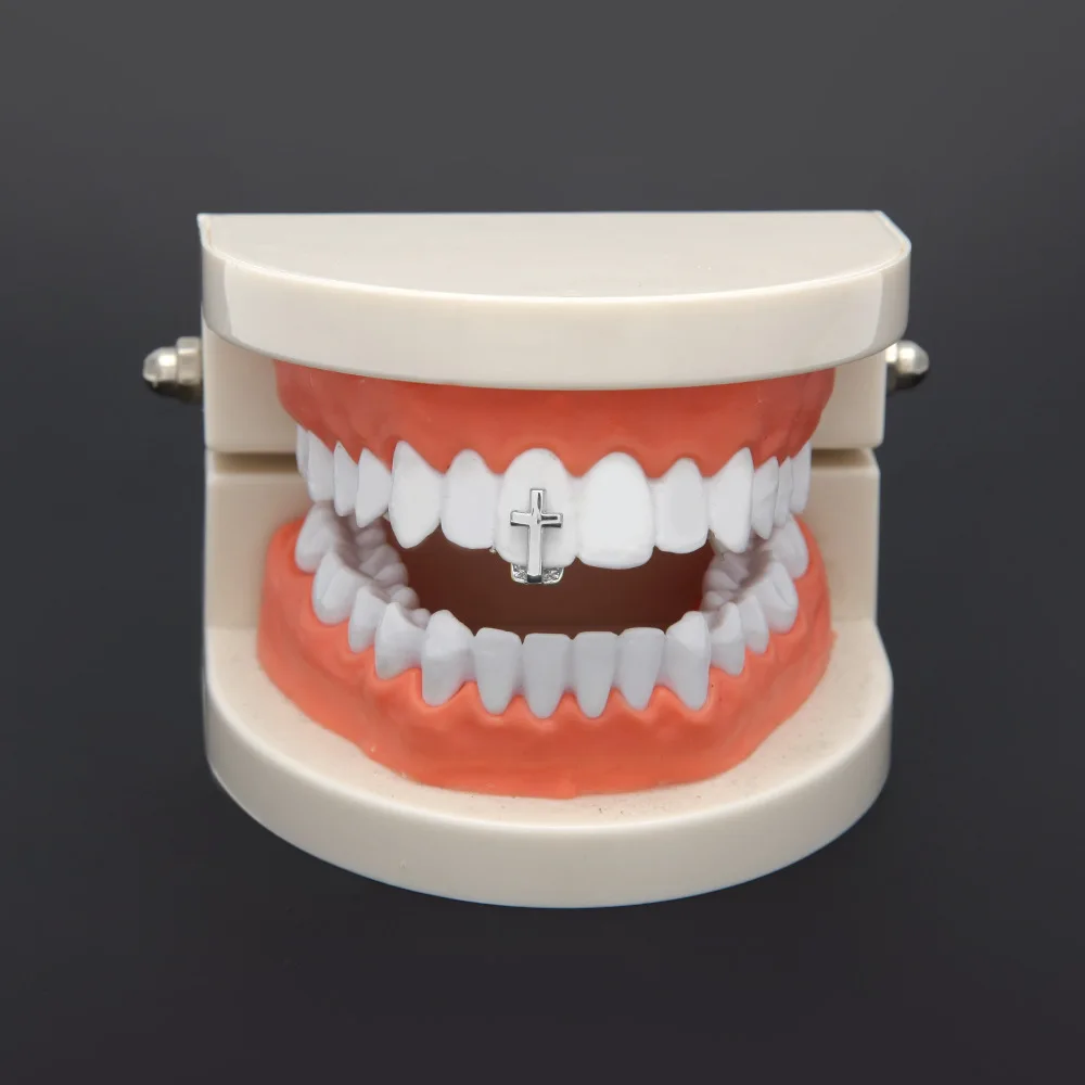 Золото серебро крест один зубы grillz для мужчин хип-хоп Топ клыки зубные грили для wo мужчин хип хоп рэппер ювелирные изделия подарок - Окраска металла: Silver