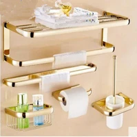 brass bathroom accessories set gold square paper holdertowel barsoap baskettowel rackglass shelf bathroom hardware set