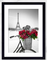 modern home decorative art paintings canvas prints romance eiffel tower red flowers bicycles black and white single panel