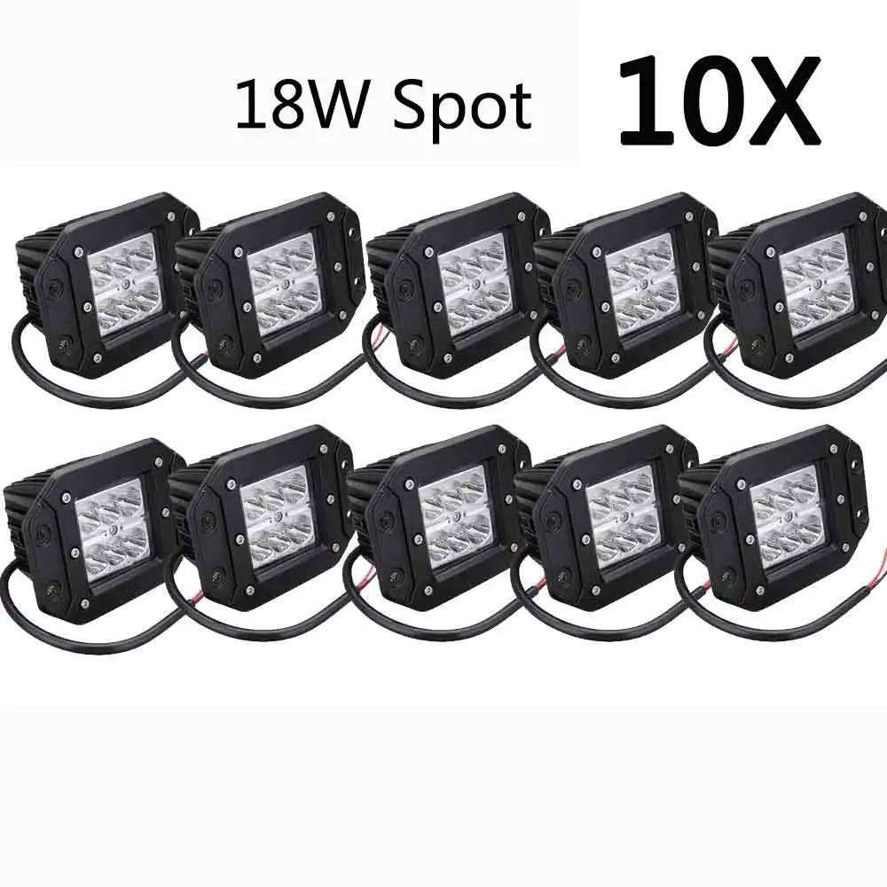 10pcs 18W Spot Auxtings 2~ 10 шт 4~ 5 inch 18 W Светодиодный Светлое пятно Наводнение пучок лучей светодиодных фонарей бар вождения светильники Водонепроницаемые светодиодные работы Туман огни для грузовиков - Цвет: 10pcs 18W Spot
