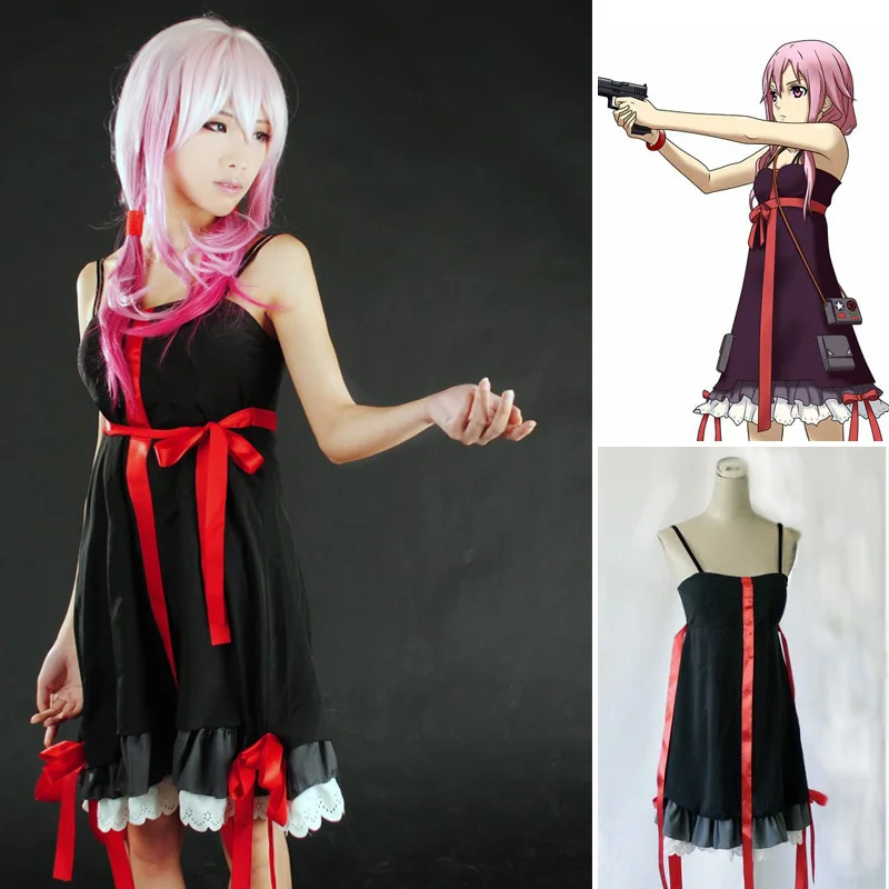 Женский костюм для косплея Guilty Crown Inori Yuzuriha черно-белое платье-комбинация