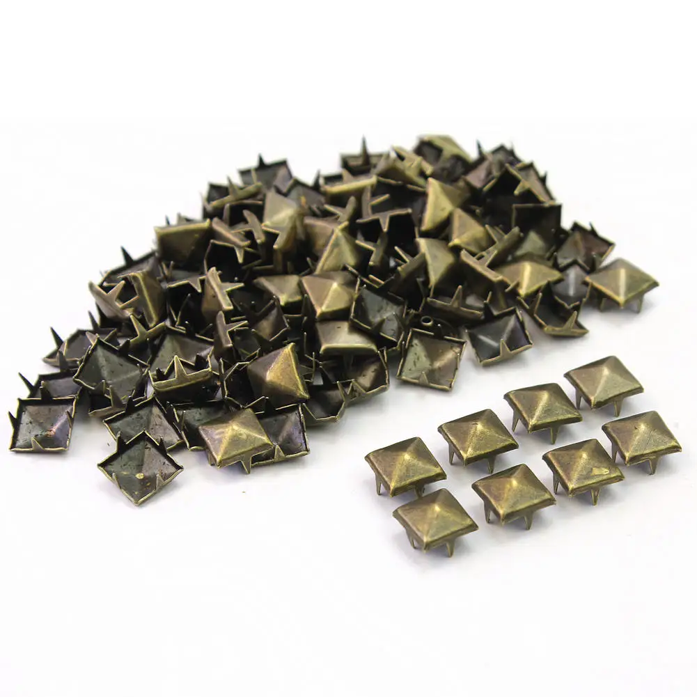 100 шт./лот 9 мм практичные бронзовые квадратные шипы заклепки пятна для сумок