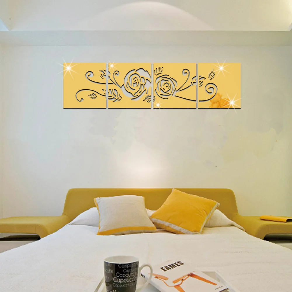 Funlife украшение для дома зеркальные настенные наклейки с объемными цветами MS361 |