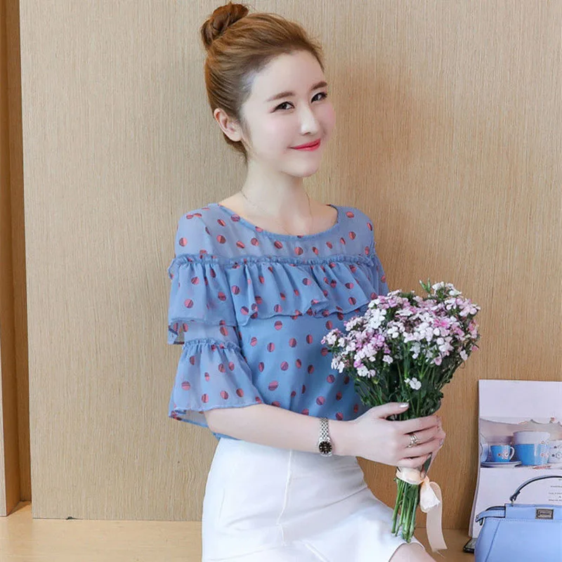 Шифоновые блузки рубашки Дизайнерские летние топы с оборками милые красные