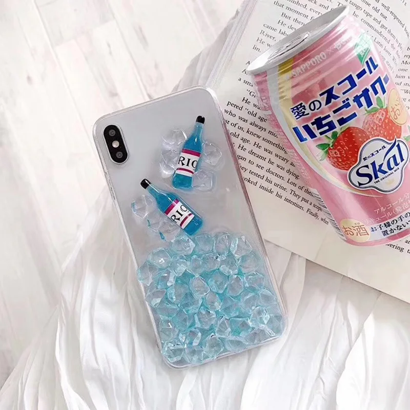 Розовый летний ледяной коктейльный чехол для телефона iphone 6 6s 7 8 Plus синий эпоксидный все включено падение ТПУ мягкий чехол XS Max XS XR X