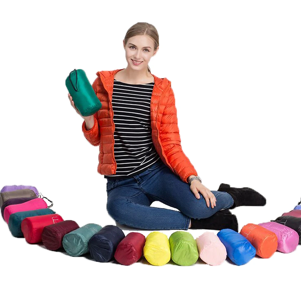 Женская светильник тка на белом утином пуху с капюшоном 12 цветов|Женские