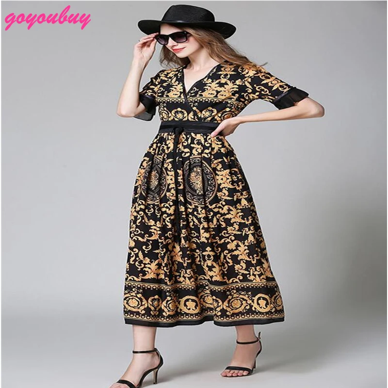 Пойти купить европейский в 2017 новый продукт v-образным вырезом печати long dress with