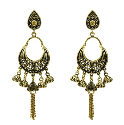 Индийские свадебные серьги для невесты, женские Jhumka Большие колокольчики, длинная ниспадающая кисточка, серьги, золото, серебро, Афган, Египет, Турция, этнические ювелирные изделия - Окраска металла: 5314 GOld