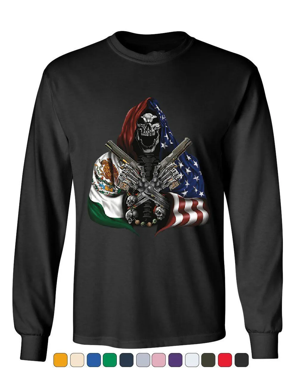 Футболка с длинными рукавами изображением скелета Hitman и пистолетов футболка