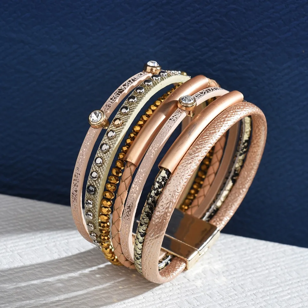 Женский кожаный браслет многослойный с магнитной пряжкой ювелирное изделие