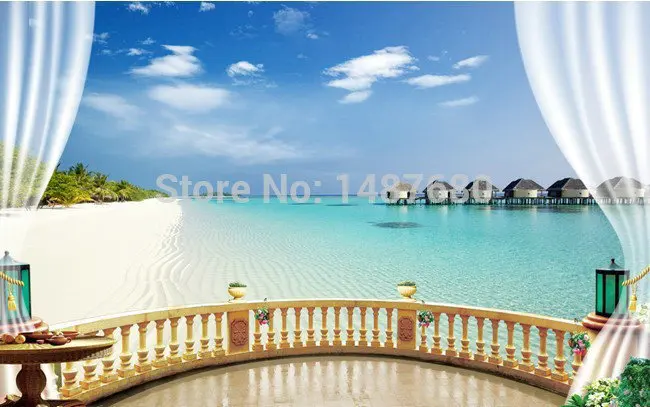 Seaside 3D large mural fresco living room bedroom TV personalized custom wallpaper Non-woven murals background mu | Обустройство дома
