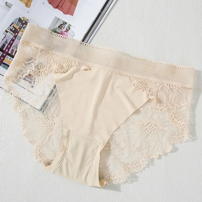 skin Сексуальные трусики, женское нижнее белье, кружевные трусы, Calcinhas Lingeries, бесшовные трусики размера плюс, шорты, нижнее белье для девушек, брюки с цветочным принтом 3XL - Цвет: skin