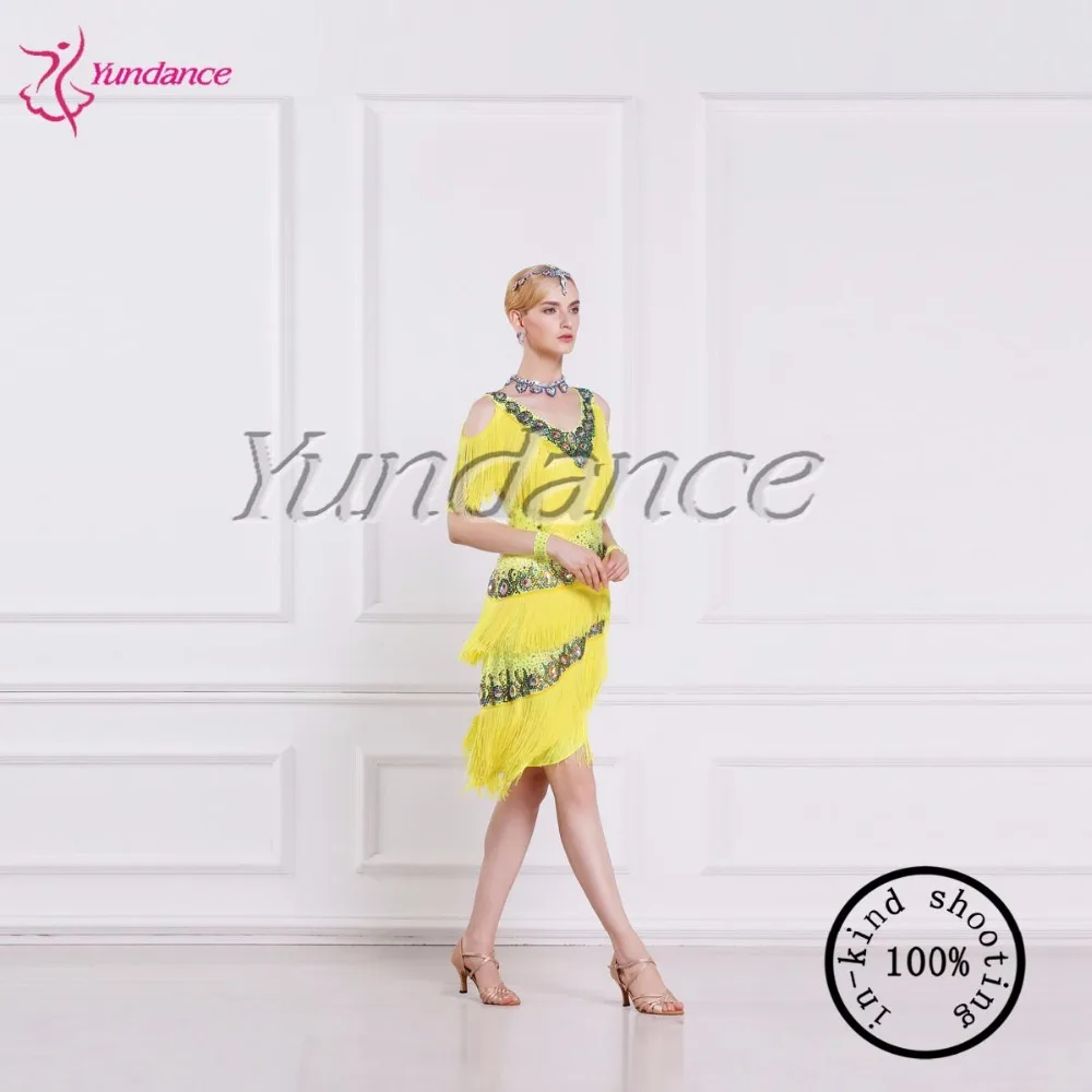 

2017 Newest Summer Hot Sexy Latin Costume Bright Green Tassels Fringe Latin Dress For Girls L-16199