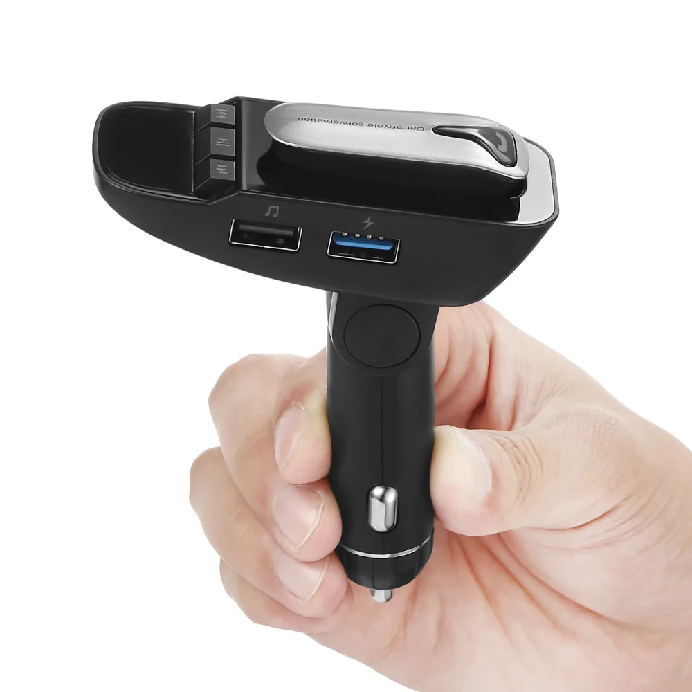 ER9 Car Bluetooth Wireless Headset MP3 Player FM Transmitter Hands-free Call with 2 USB Charging Ports Phone A2DP Function |
