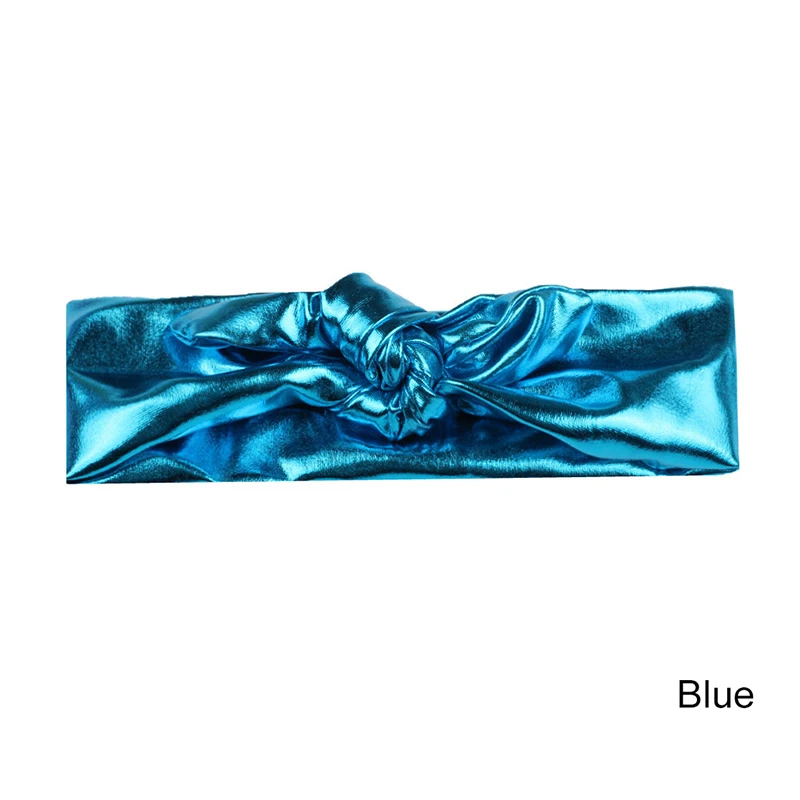 Blue Повязка на голову с металлическим узлом, бантиком, заячьими ушками для новорожденных девочек, малышей, милых кроликов, бронзовых кроличьих ушей, повязка для волос - Color: Blue
