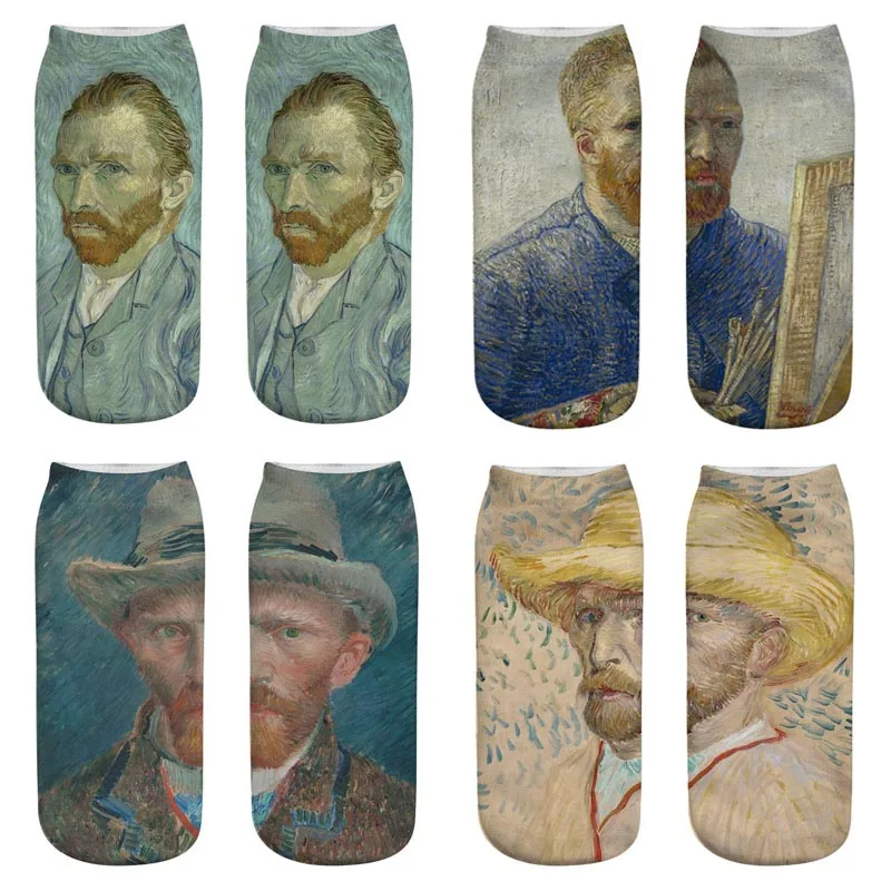 Модные креативные носки с 3D-принтом Ван Гога смешные абстрактной картиной маслом