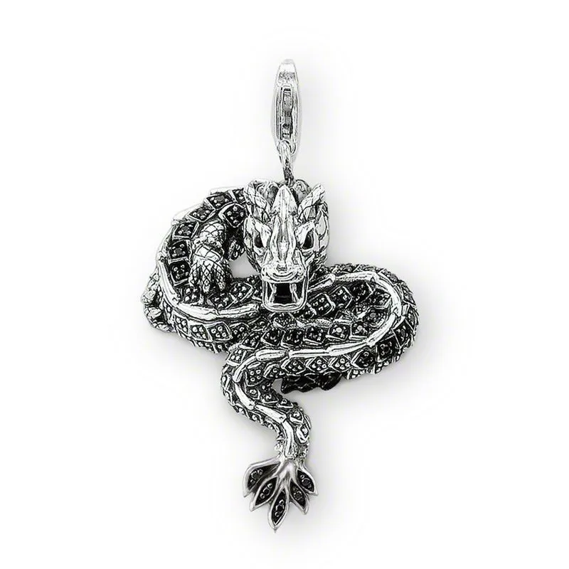 

925 Sterling Silver Black Zirconia Mythical Dragon Pendants Fit Chain Necklace, Most Fashion Glam Bijoux Jewelry for Women Men