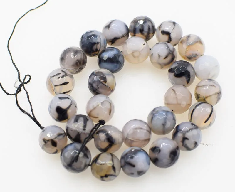 

loose beads black line agate faceted 14MM 15" for DIY jewelry making FPPJ wholesale beads nature gem stone