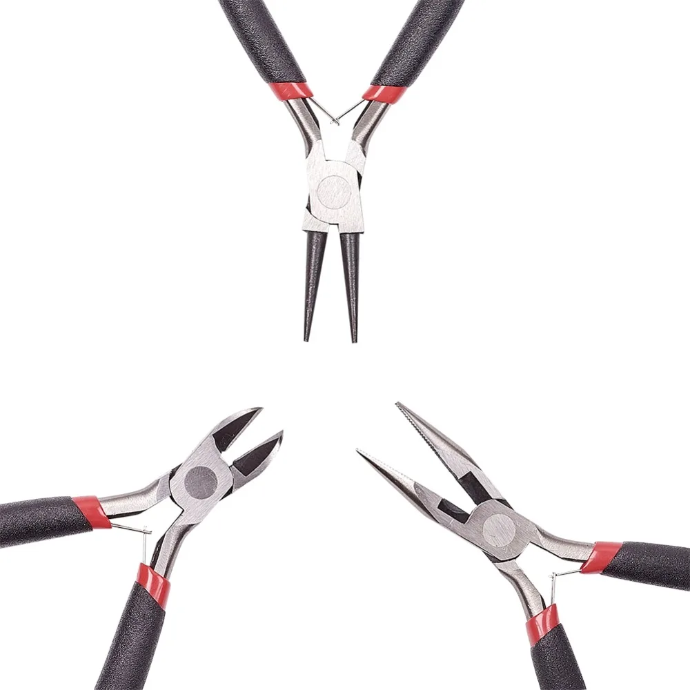 

pandahall Steel DIY Jewelry Pliers Tools Equipments Sets Round Nose Wire-Cutter Side-Cutting Jewelry Pliers Black