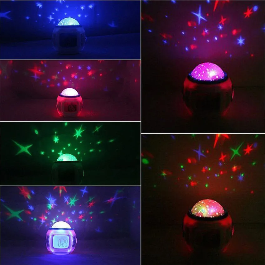 Музыка Led звездное небо проекция Цифровой Будильник Календарь Термометр дети Подсветка функция будильники#30
