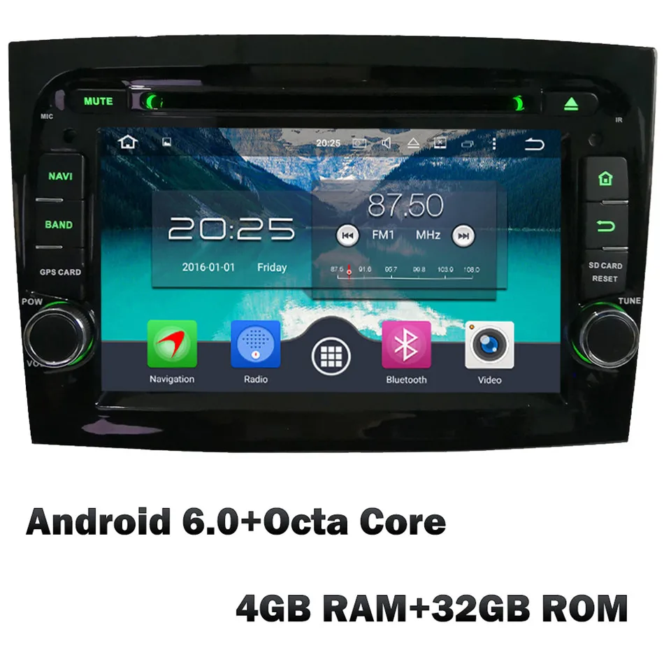 KLYDE " Восьмиядерный 4G wifi Android 8,0 4 Гб ОЗУ 32 Гб ПЗУ автомобильный DVD мультимедийный плеер радио gps навигация для Fiat Doblo - Цвет: Android 6 x 4GB RAM
