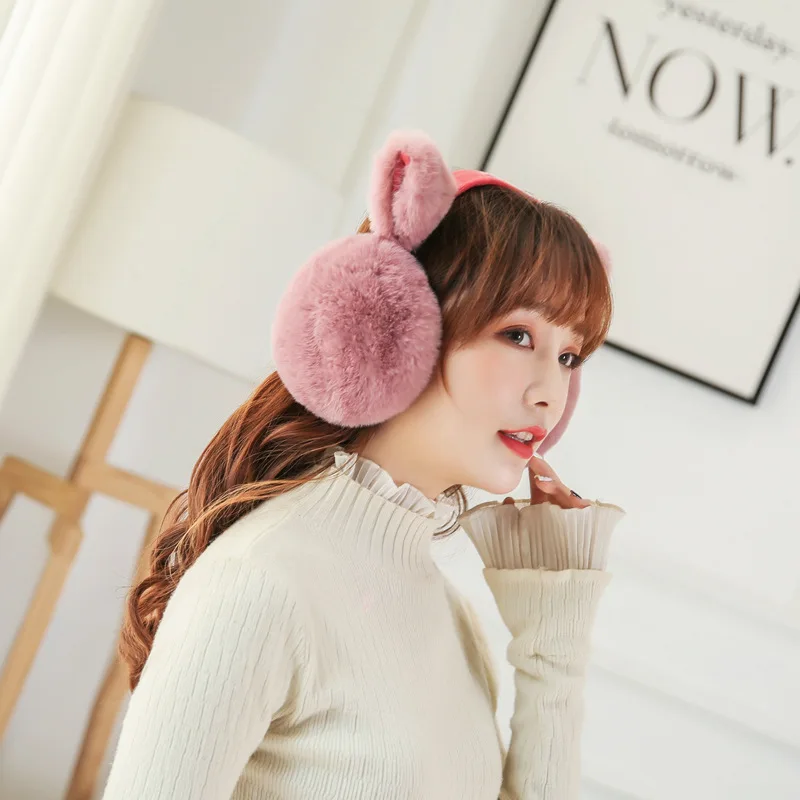 Элегантные зимние наушники с искусственным кроличьим мехом для женщин теплые