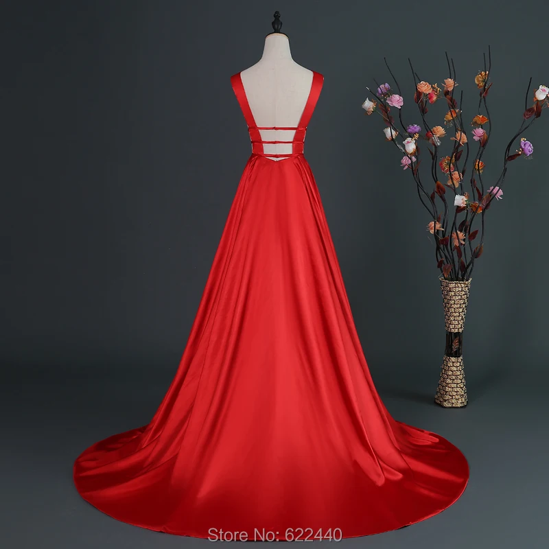 Сексуальное красное вечернее платье с глубоким v образным вырезом длинное для