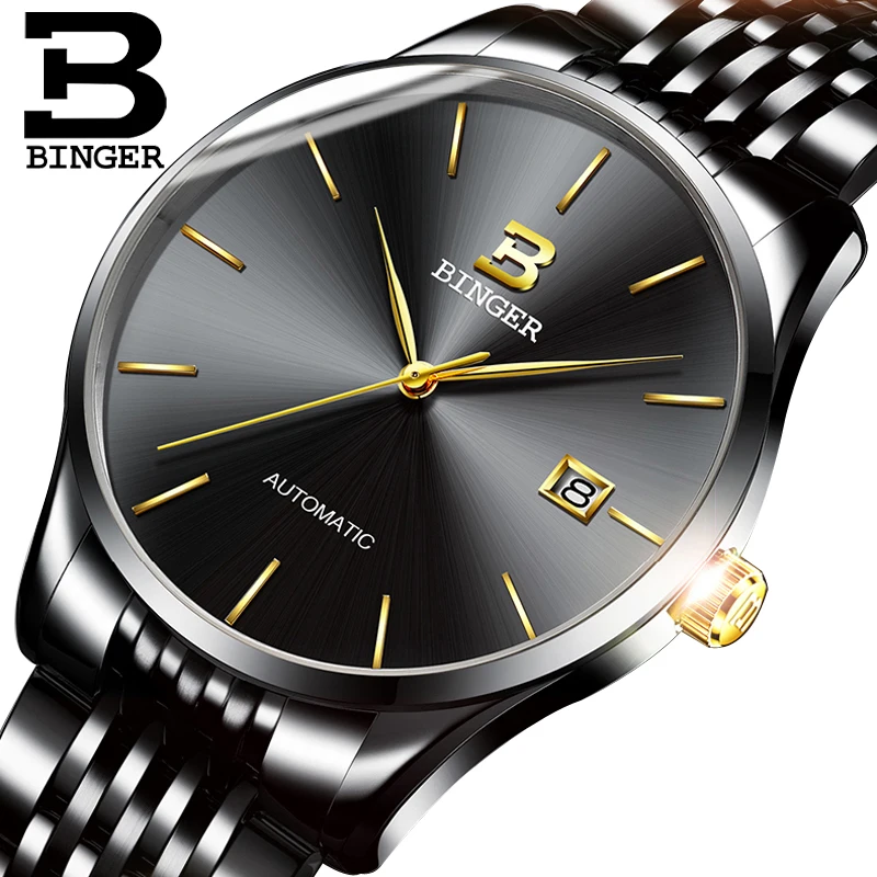 

BINGER Brand Men Luxury full Steel Automatic Watches Male Business Simple Ultrathin Mechanical Watch Calendar Clock