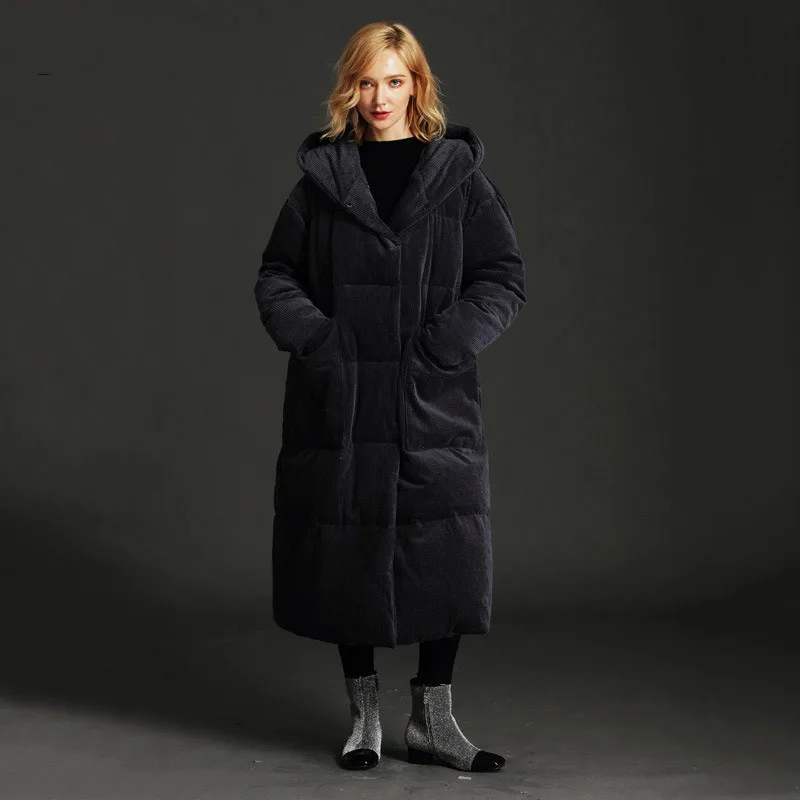 Plus Size XS-5XL Corduroy Thick Down Jacket 2019 New Winter Women Oversize and Coat Big Puffer W59 | Женская одежда