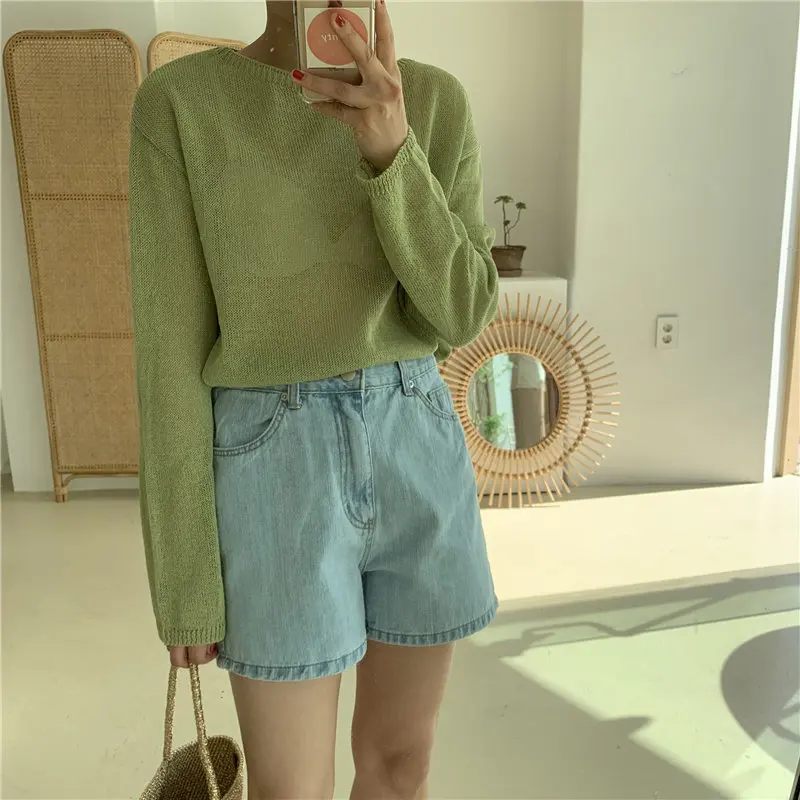 HziriP Gentle Women New Sunscreen Light Chic 2019 Autumn Thin Retro Full-Sleeved Solid Sweater Pullovers Simple Knitted | Женская одежда