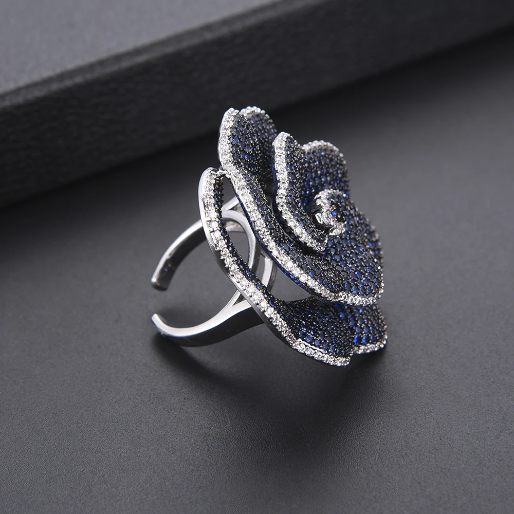 

Luxury Cubic Zirconia Opening Flower Rings for women Engagement Wedding Ring Korean Style Finger Rings bague femme