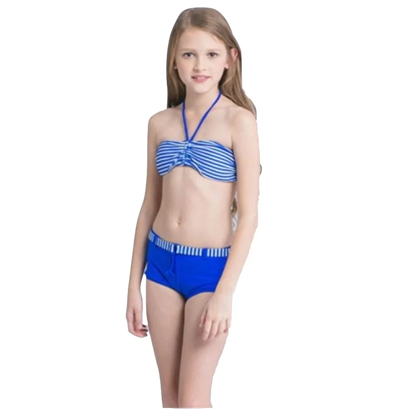 2018 Девушки Дети Полосатый Холтер бикини комплект Плавание костюм пляжная одежда