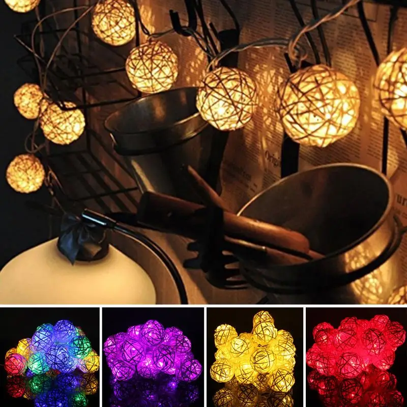 2 м 20LED теплый белый ротанга Ball Строка сказочных огней для Рождественская