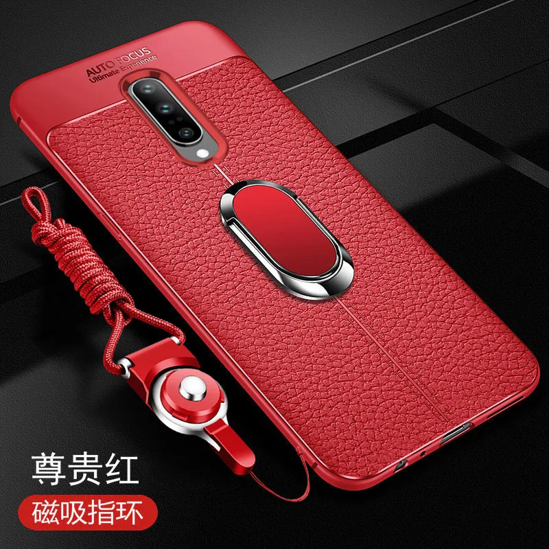 red Для OnePlus 7 Pro Чехол роскошная кожаная текстура с подставкой Кольцо Магнит защитный чехол на заднюю панель для one plus 7 7pro 1+ 7 pro - Цвет: red