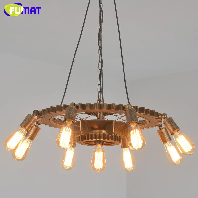 Фумат винтажная Шестерня люстры чердак промышленная деревянная свет