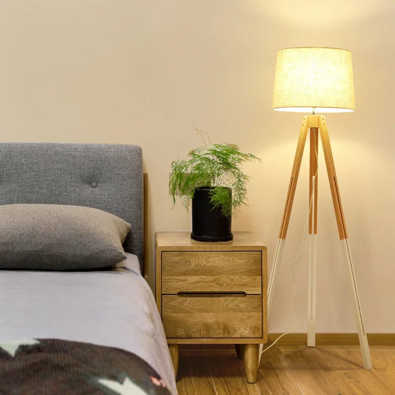 

LukLoy Nordic Modern Minimalist Floor Lamp Living Room Bedroom Study Hotel Guest Room Creative Solid Wood Fabric Floor Light