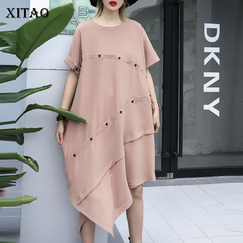 [XITAO] корейская мода новинка 2019 женское летнее свободное платье с круглым вырезом