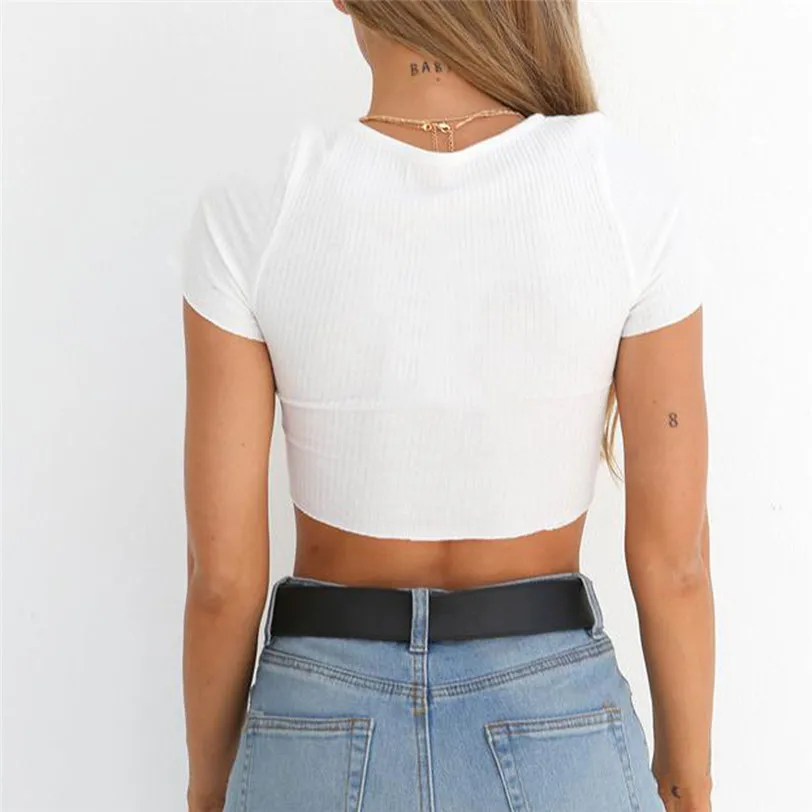 Сексуальная бандажная футболка для женщин 2018 модная на пуговицах уличная