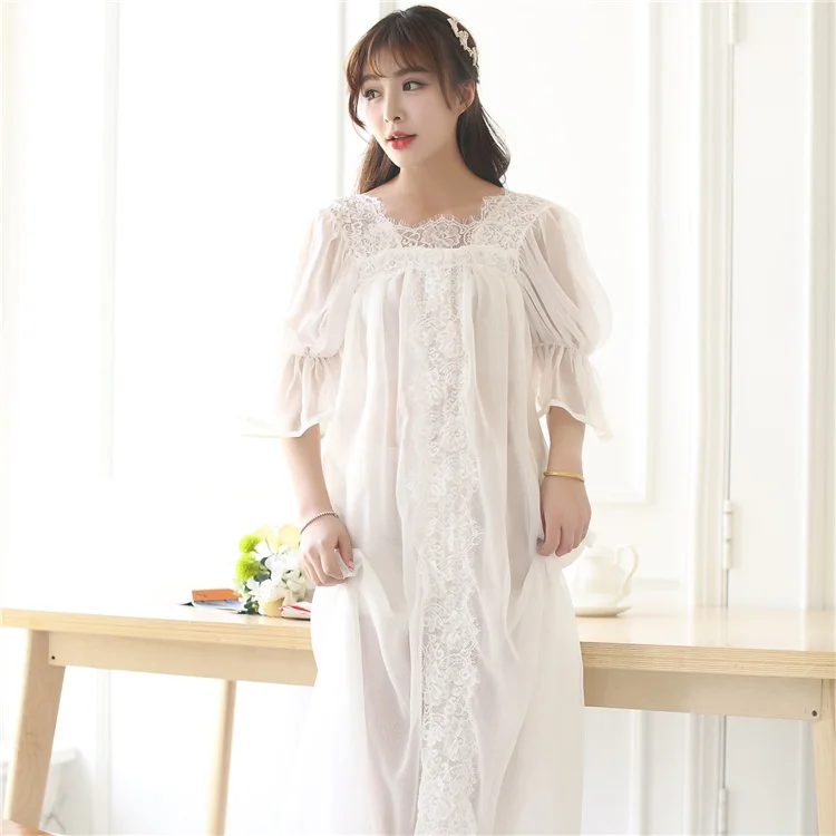 Весной и летом принцесса Белый красоты пижамы Для женщин Ночная рубашка белые