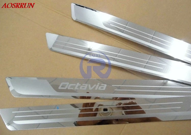Подходит для Skoda Octavia A5 A7 A9 2007- автомобильные аксессуары из нержавеющей стали ультратонкая Накладка на порог двери Добро пожаловать педаль порога