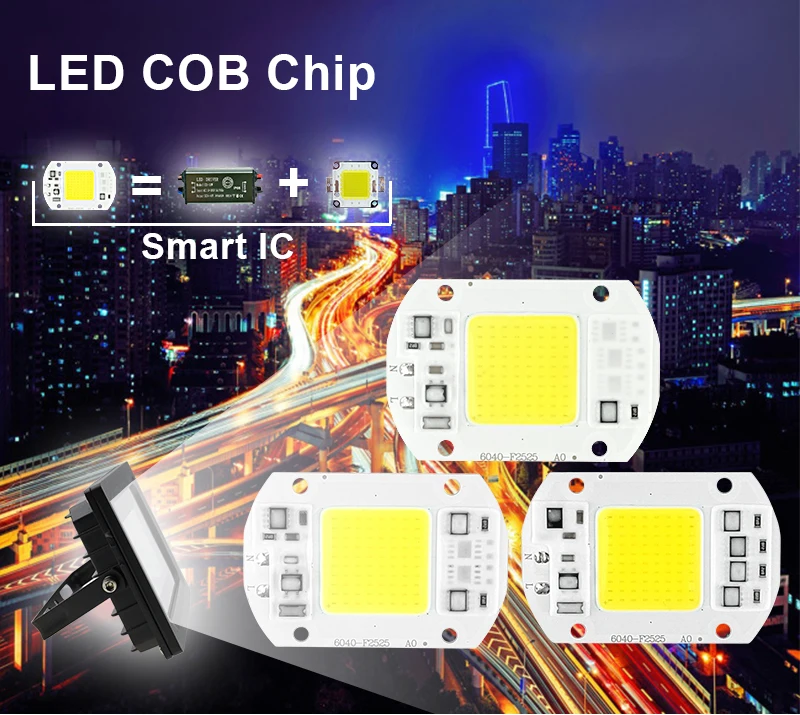 COB светодиодный чип 110 в 120 в 20 Вт 30 Вт 50 Вт Светодиодный лампа COB Smart IC драйвер холодный теплый белый Светодиодный прожектор чип