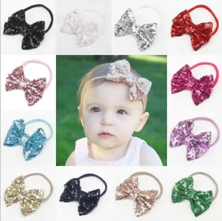 

1pcs New baby girl boy spandex nylon headband children skinny stretchy Non-Marking headwear Glitter Bowknot elastic hair Band
