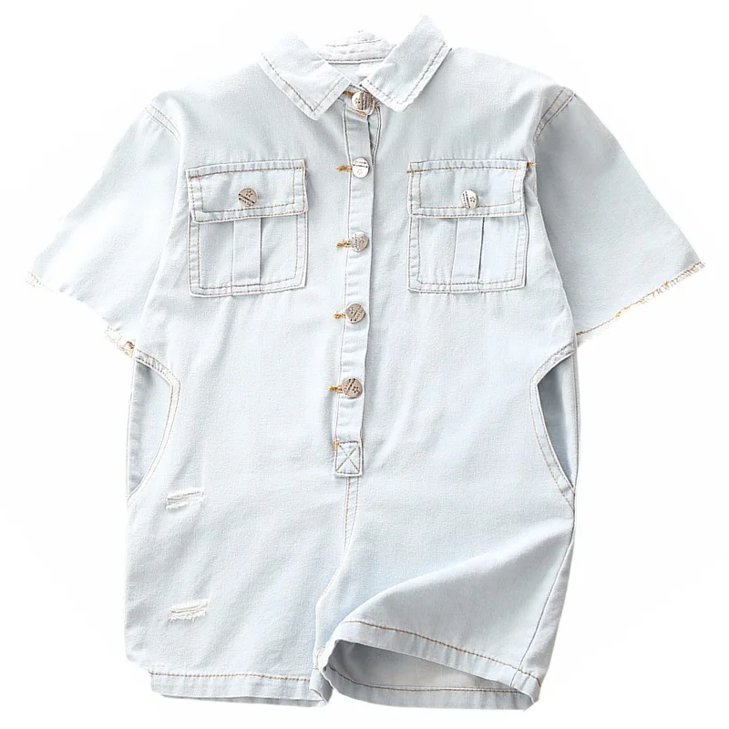 Infants and young children summer new cotton jumpsuit children's single-breasted denim shorts | Детская одежда и обувь
