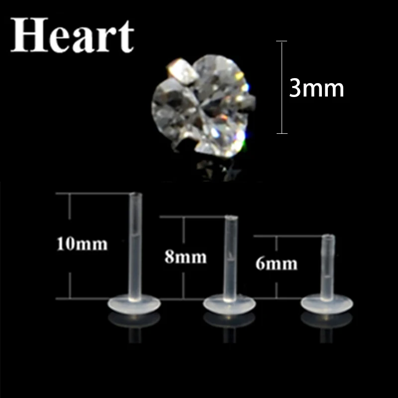 Heart 3mm Gem 1 шт губы Лабрет зубец пирсинг установка циркон ушной хрящ гибкий биопластик Лабрет Монро губы ювелирные изделия кольцо для пирсинга 16 г - Окраска металла: Heart 3mm Gem